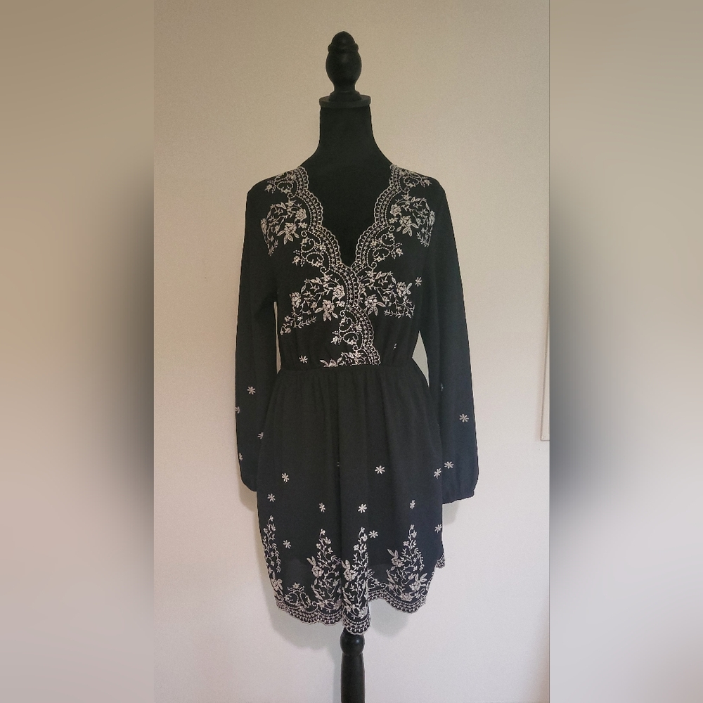 Embroidered Chiffon Black Dress